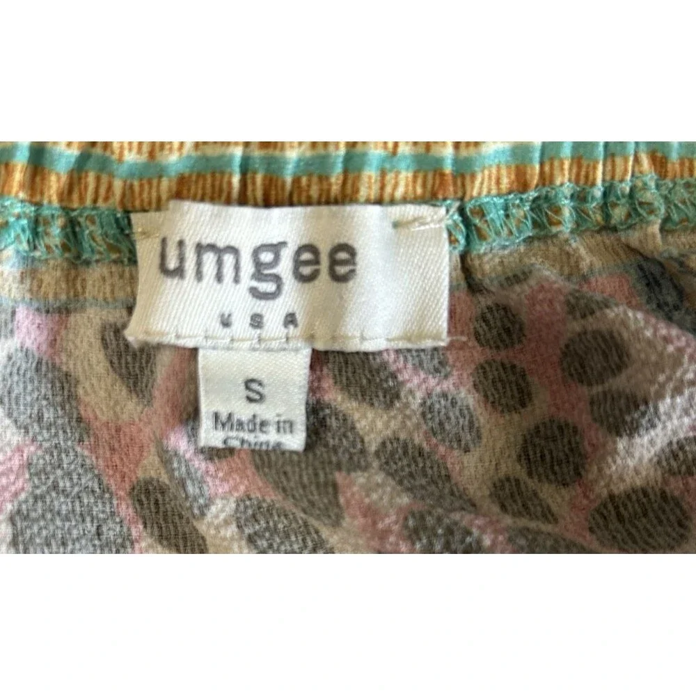 Umgee Off the Shoulder Dress S  Boho Bell Sleeve Floral Animal Tassel Ruffle Hem - Picture 8 of 9
